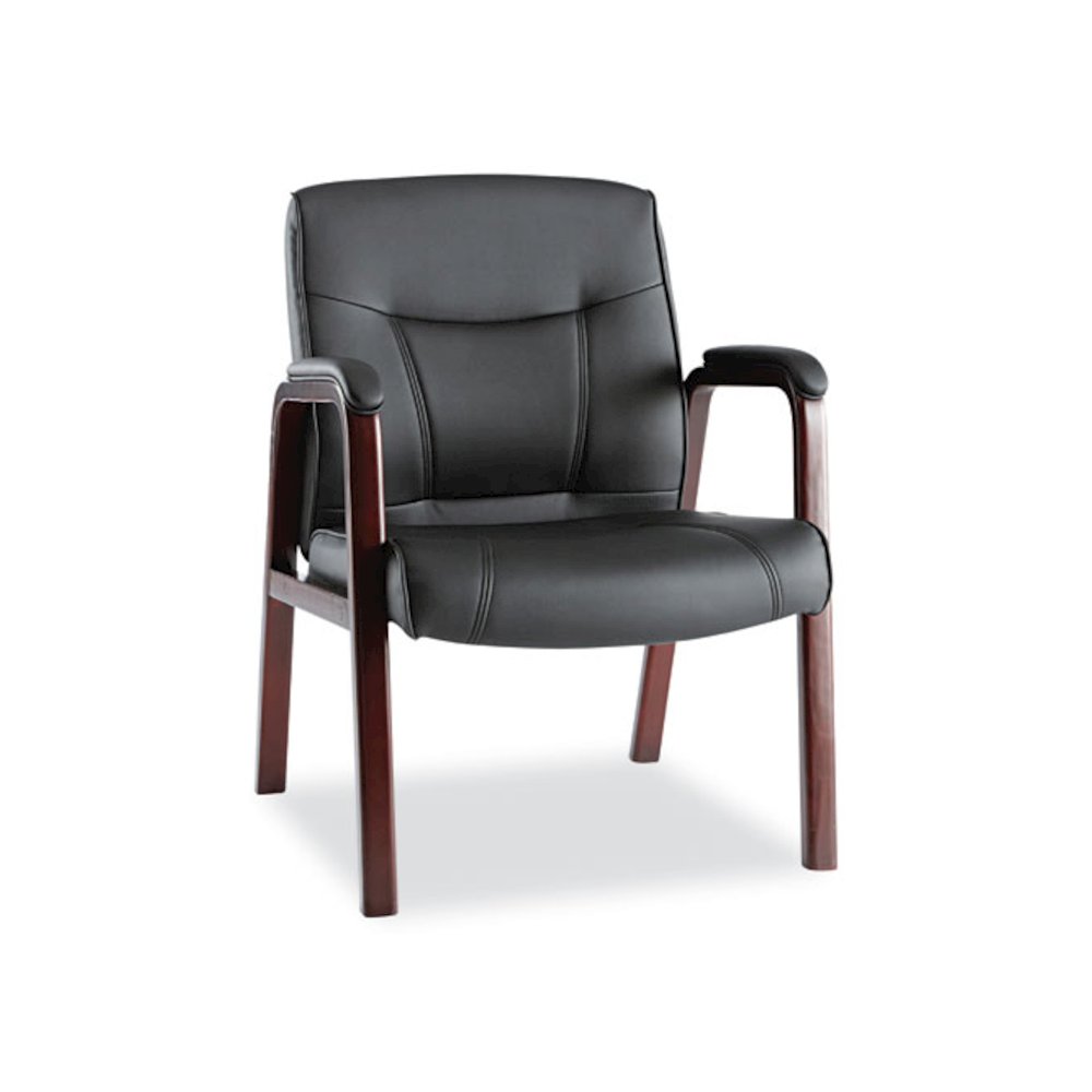 Alera Madaris Series Bonded Leather Guest Chair with Wood Trim Legs, 25.39" x 25.98" x 35.62", Black Seat/Back, Mahogany Base. Picture 1