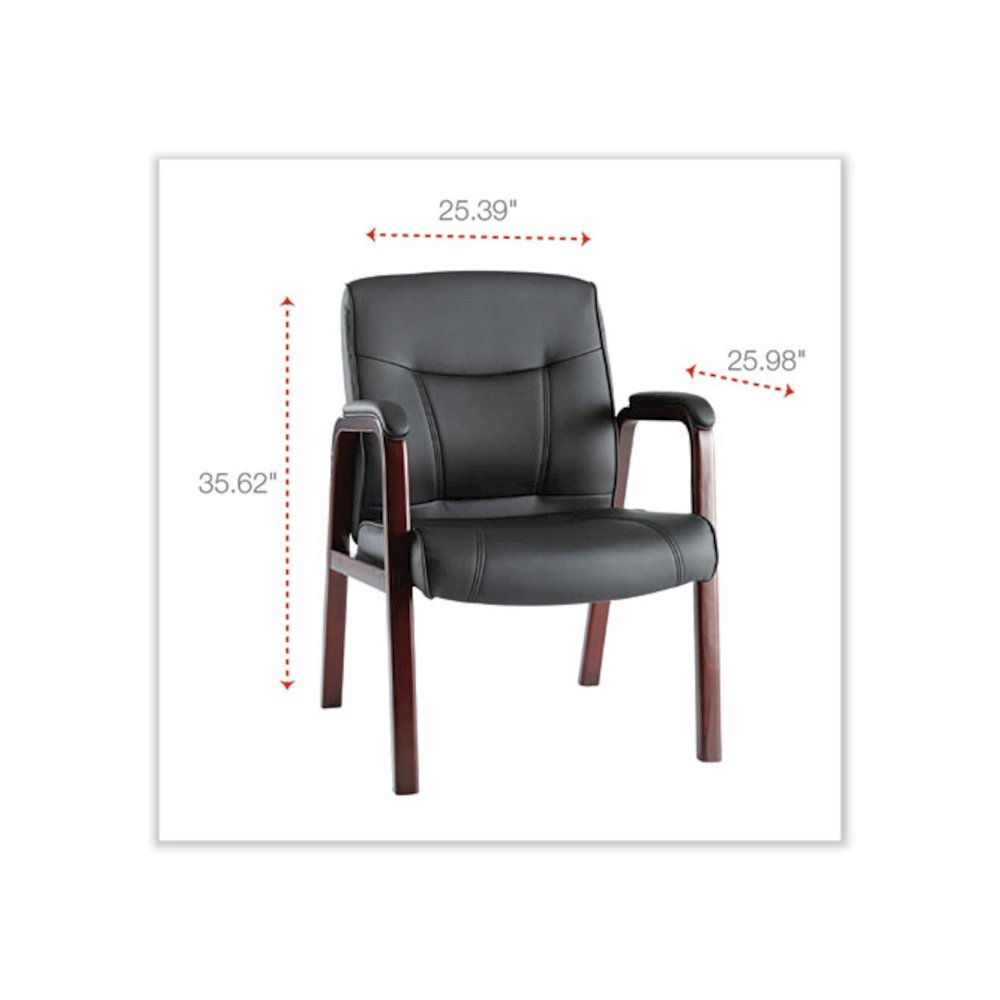 Alera Madaris Series Bonded Leather Guest Chair with Wood Trim Legs, 25.39" x 25.98" x 35.62", Black Seat/Back, Mahogany Base. Picture 2