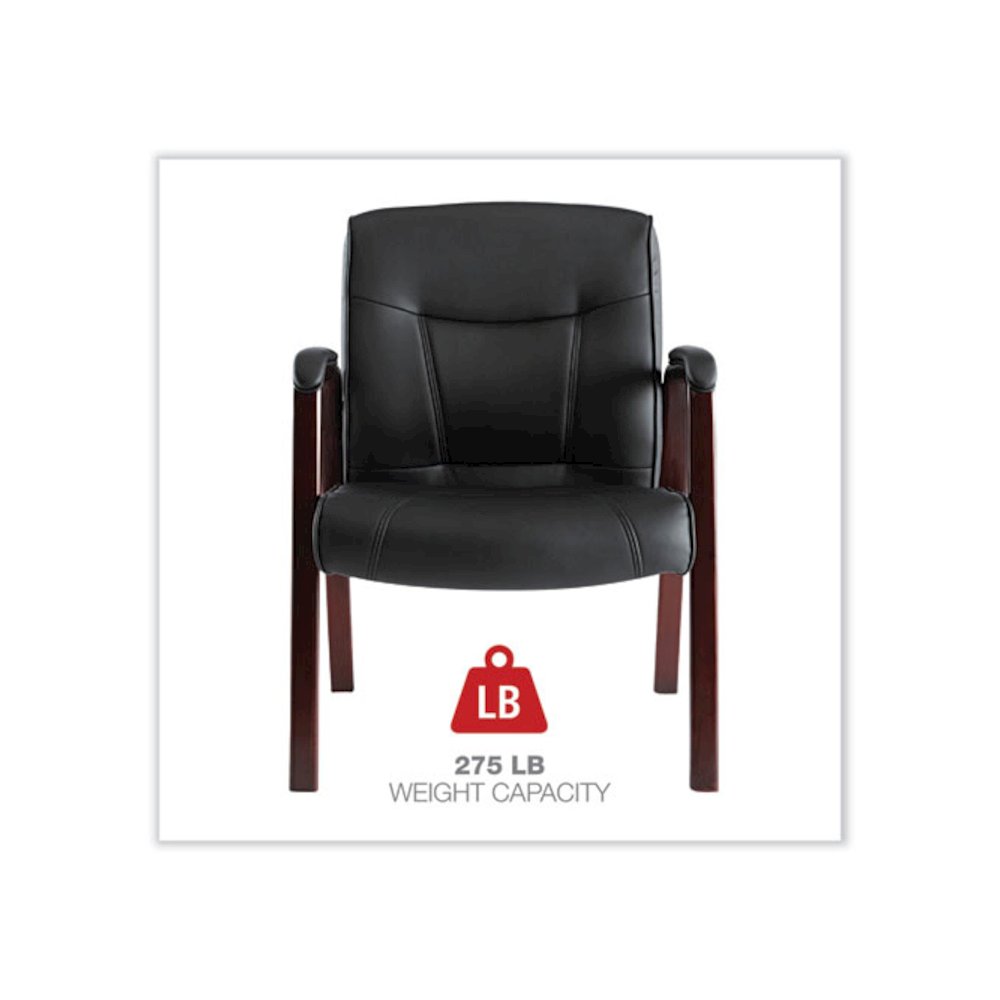 Alera Madaris Series Bonded Leather Guest Chair with Wood Trim Legs, 25.39" x 25.98" x 35.62", Black Seat/Back, Mahogany Base. Picture 4