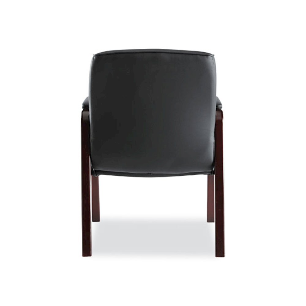 Alera Madaris Series Bonded Leather Guest Chair with Wood Trim Legs, 25.39" x 25.98" x 35.62", Black Seat/Back, Mahogany Base. Picture 5