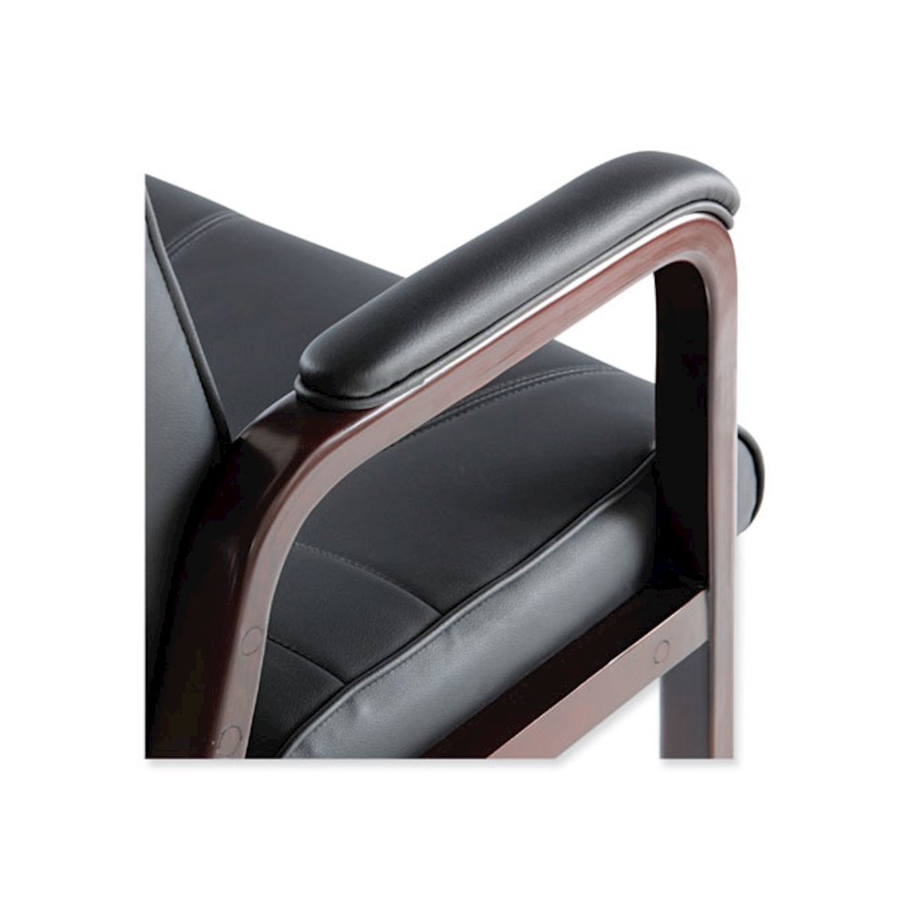 Alera Madaris Series Bonded Leather Guest Chair with Wood Trim Legs, 25.39" x 25.98" x 35.62", Black Seat/Back, Mahogany Base. Picture 6