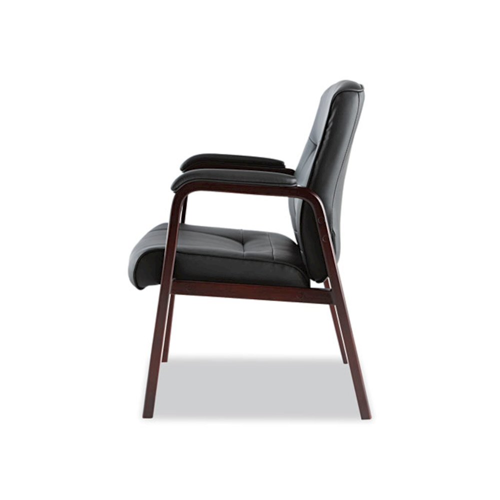 Alera Madaris Series Bonded Leather Guest Chair with Wood Trim Legs, 25.39" x 25.98" x 35.62", Black Seat/Back, Mahogany Base. Picture 7
