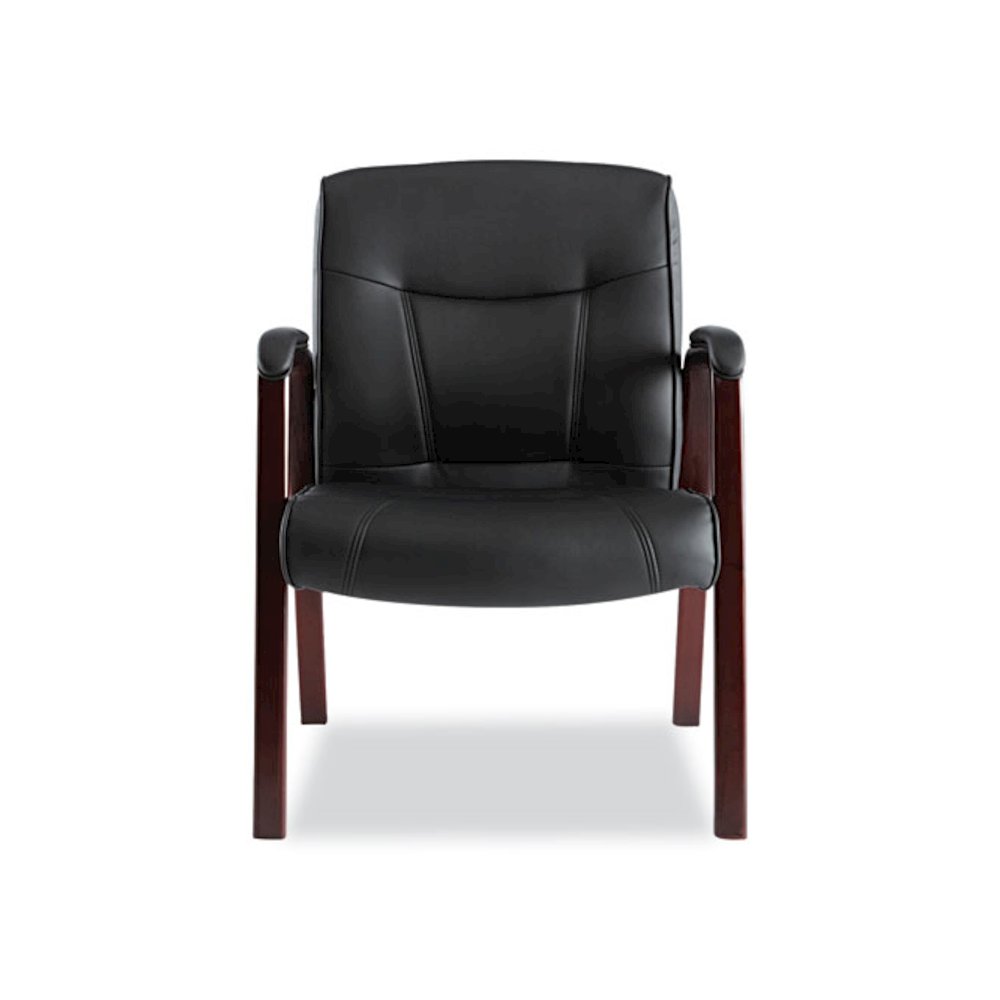 Alera Madaris Series Bonded Leather Guest Chair with Wood Trim Legs, 25.39" x 25.98" x 35.62", Black Seat/Back, Mahogany Base. Picture 8