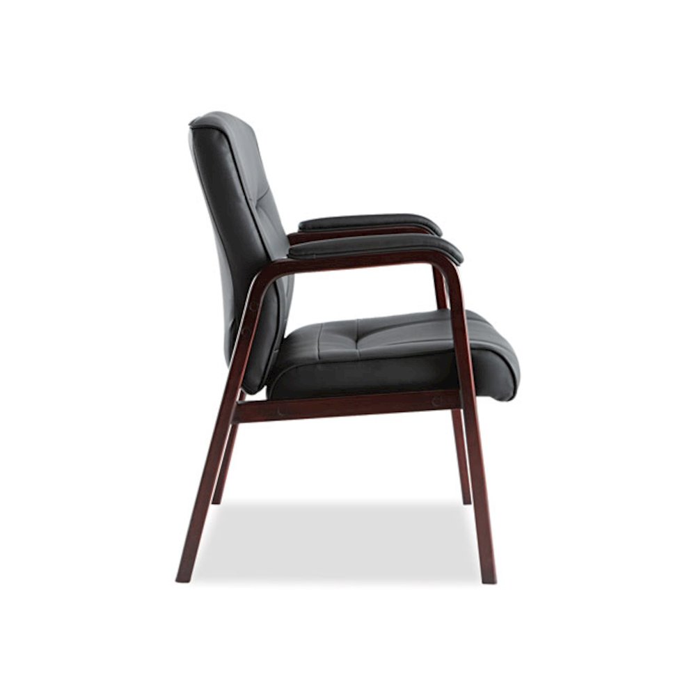 Alera Madaris Series Bonded Leather Guest Chair with Wood Trim Legs, 25.39" x 25.98" x 35.62", Black Seat/Back, Mahogany Base. Picture 9