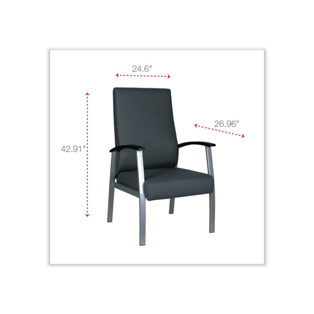 Alera metaLounge Series High-Back Guest Chair, 24.6" x 26.96" x 42.91", Black Seat, Black Back, Silver Base. Picture 2