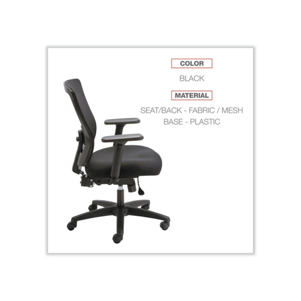 Alera Envy Series Mesh Mid-Back Multifunction Chair, Supports Up to 250 lb, 17" to 21.5" Seat Height, Black. Picture 4