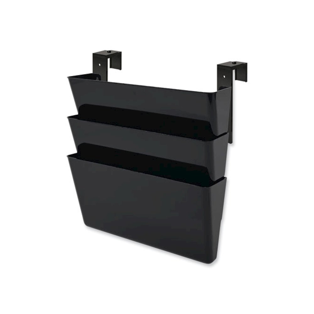 DocuPocket Stackable Three-Pocket Partition Wall File, 3 Sections, Letter Size, 13" x 4", Black. Picture 1