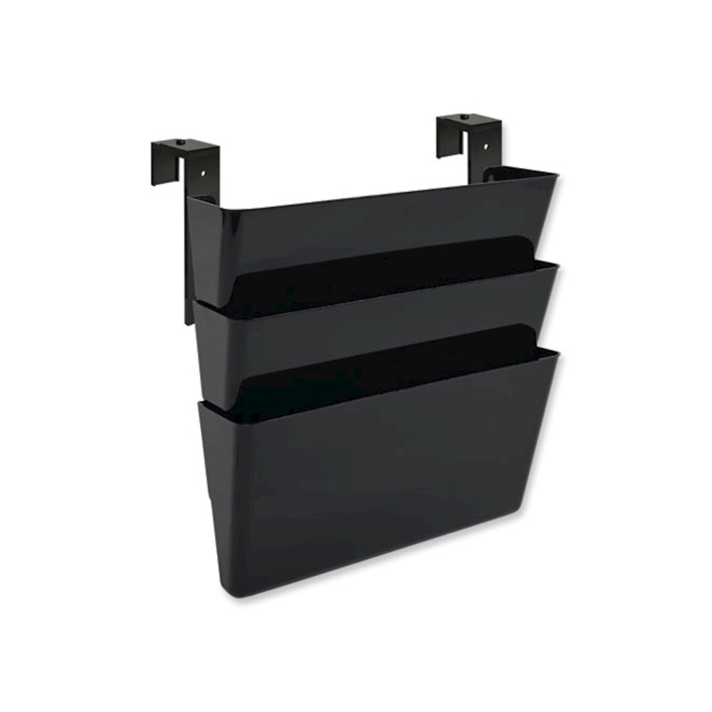DocuPocket Stackable Three-Pocket Partition Wall File, 3 Sections, Letter Size, 13" x 4", Black. Picture 2