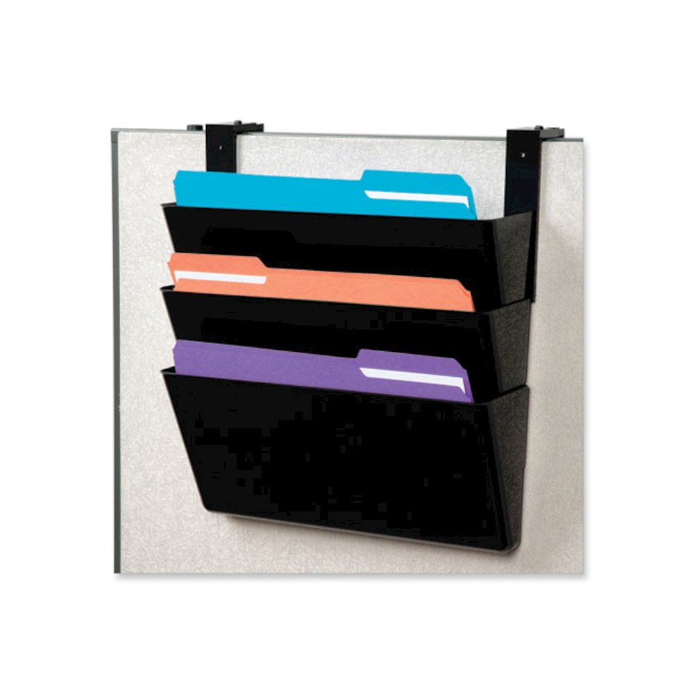 DocuPocket Stackable Three-Pocket Partition Wall File, 3 Sections, Letter Size, 13" x 4", Black. Picture 3