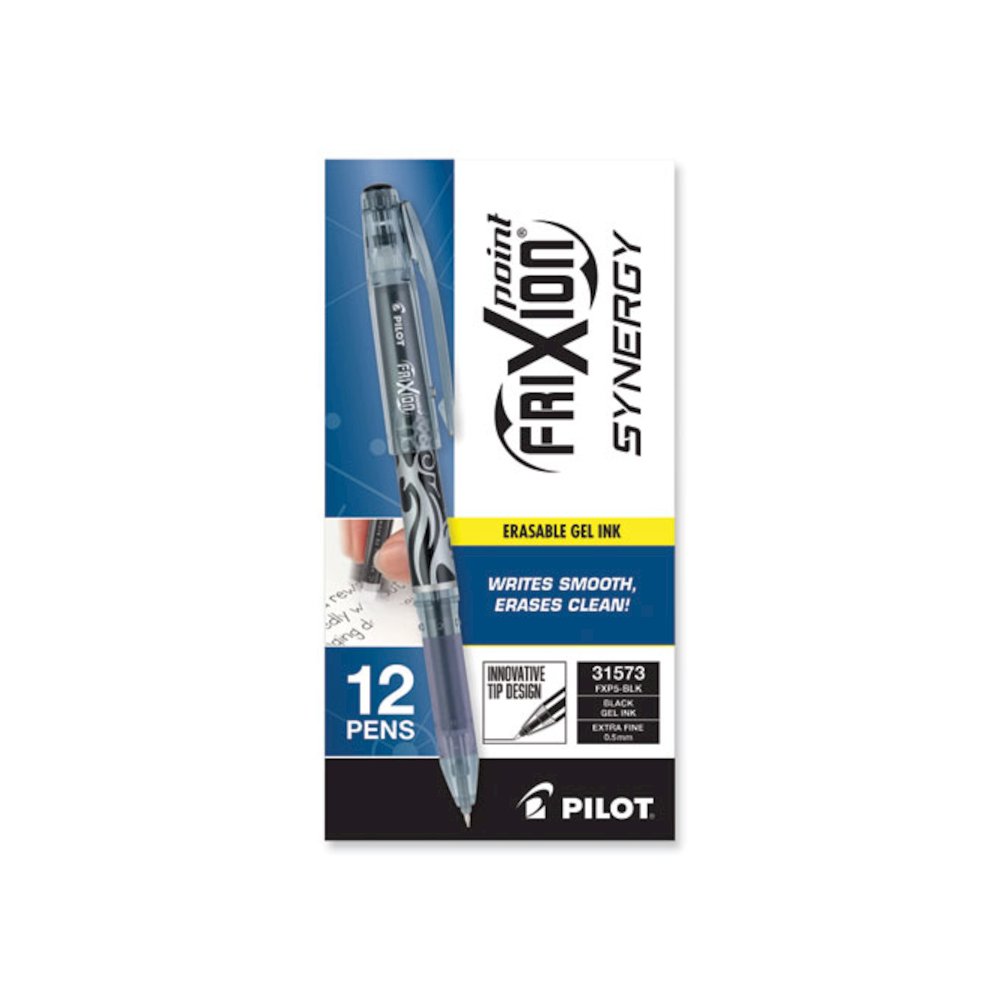 FriXion Point Erasable Gel Pen, Stick, Extra-Fine 0.5 mm, Black Ink, Black/Silver/Smoke Barrel. Picture 2