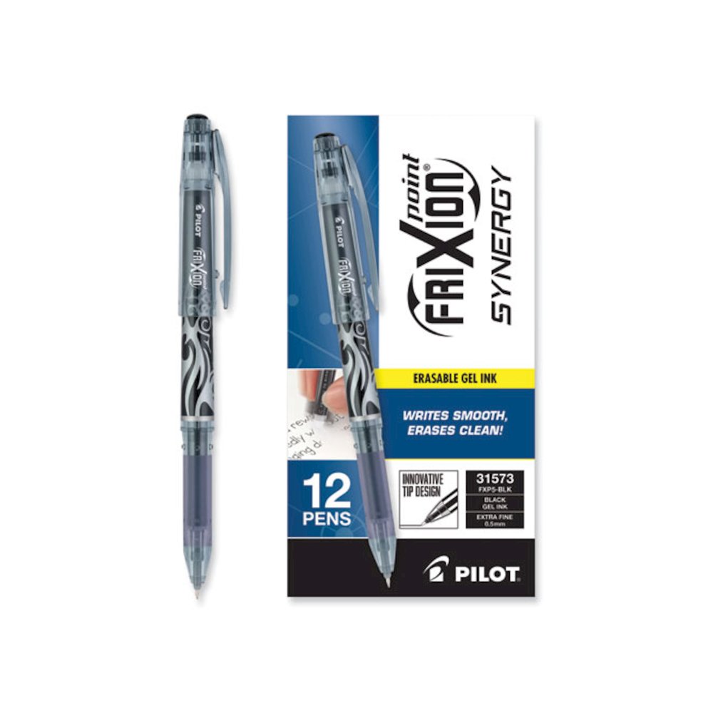 FriXion Point Erasable Gel Pen, Stick, Extra-Fine 0.5 mm, Black Ink, Black/Silver/Smoke Barrel. Picture 3
