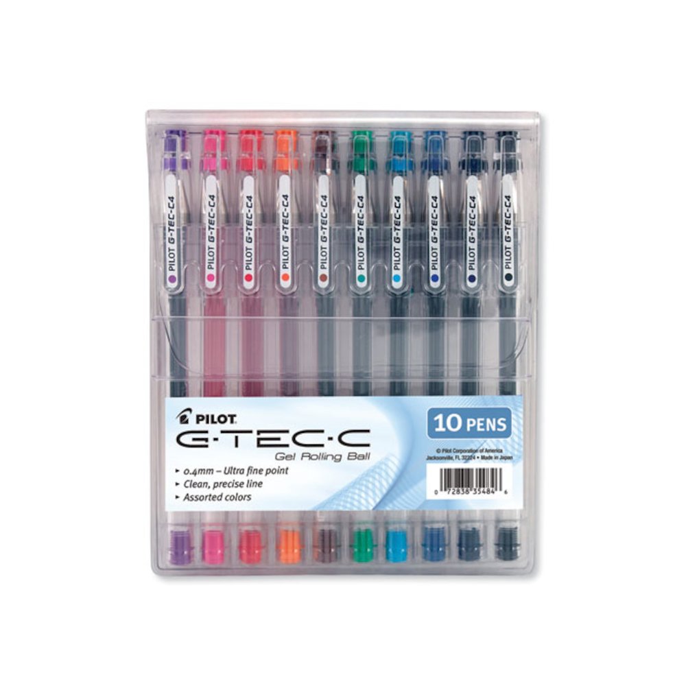 G-TEC-C Ultra Gel Pen with Convenient Storage Pouch, Stick, Ultra-Fine 0.4 mm, Assorted Ink and Barrel Colors, 10/Pack. Picture 1