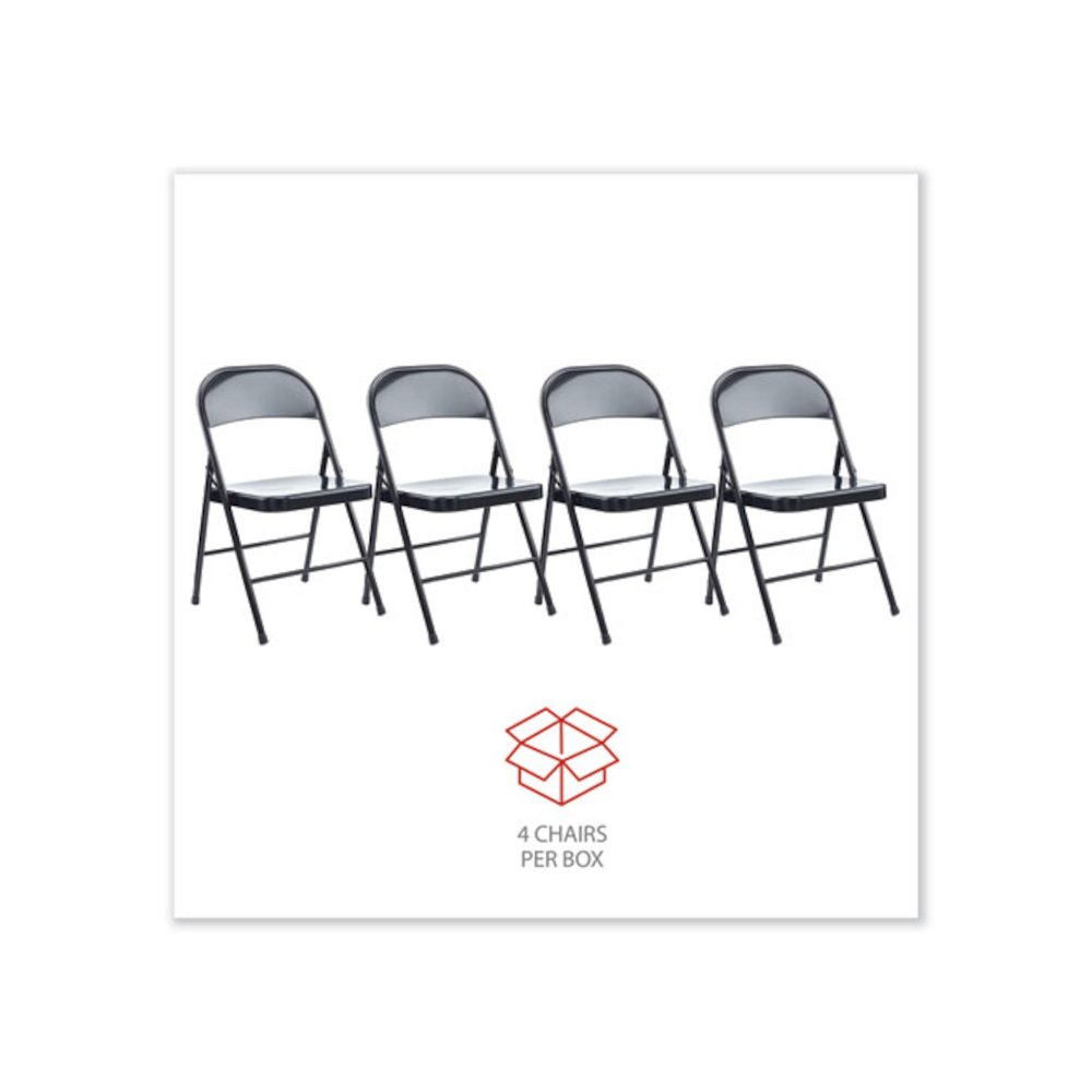 Armless Steel Folding Chair, Supports Up to 275 lb, Black Seat, Black Back, Black Base, 4/Carton. Picture 6