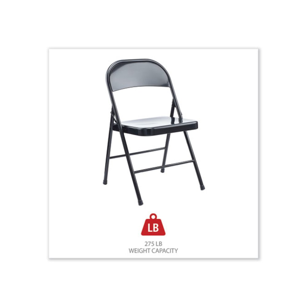 Armless Steel Folding Chair, Supports Up to 275 lb, Black Seat, Black Back, Black Base, 4/Carton. Picture 5