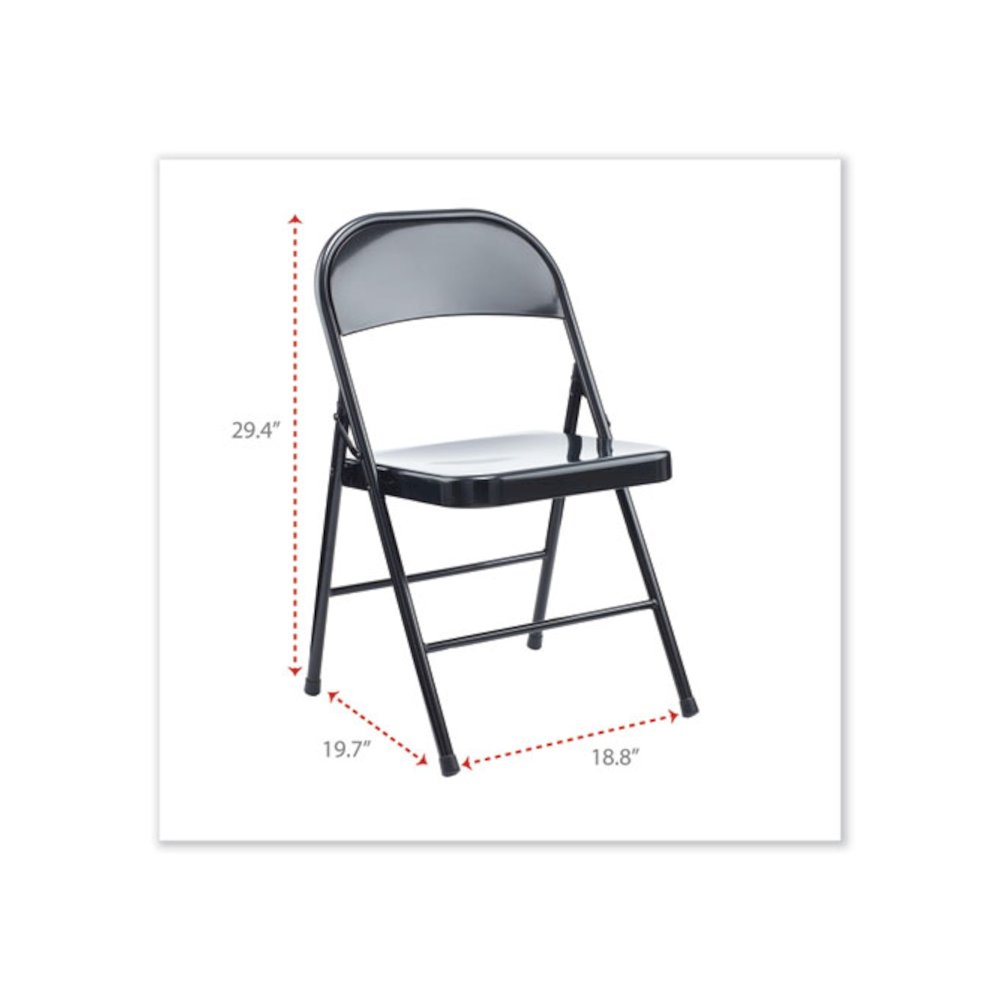 Armless Steel Folding Chair, Supports Up to 275 lb, Black Seat, Black Back, Black Base, 4/Carton. Picture 3