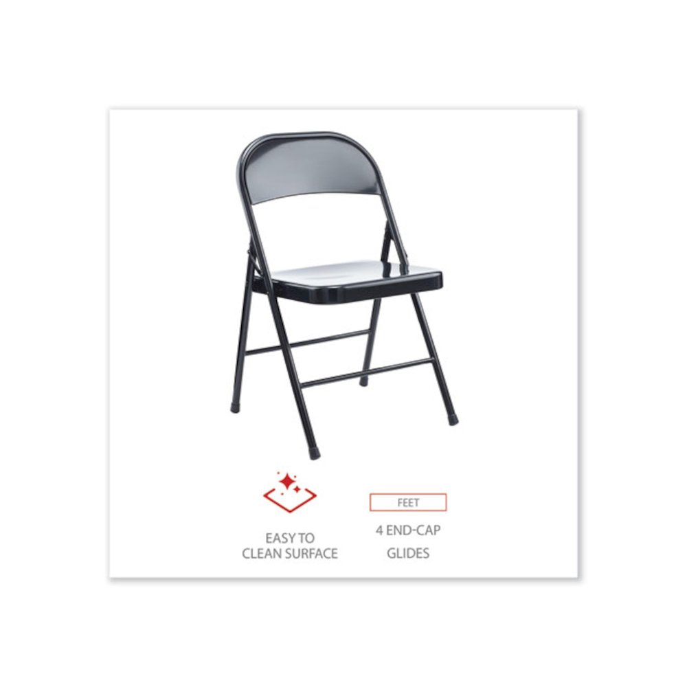 Armless Steel Folding Chair, Supports Up to 275 lb, Black Seat, Black Back, Black Base, 4/Carton. Picture 4