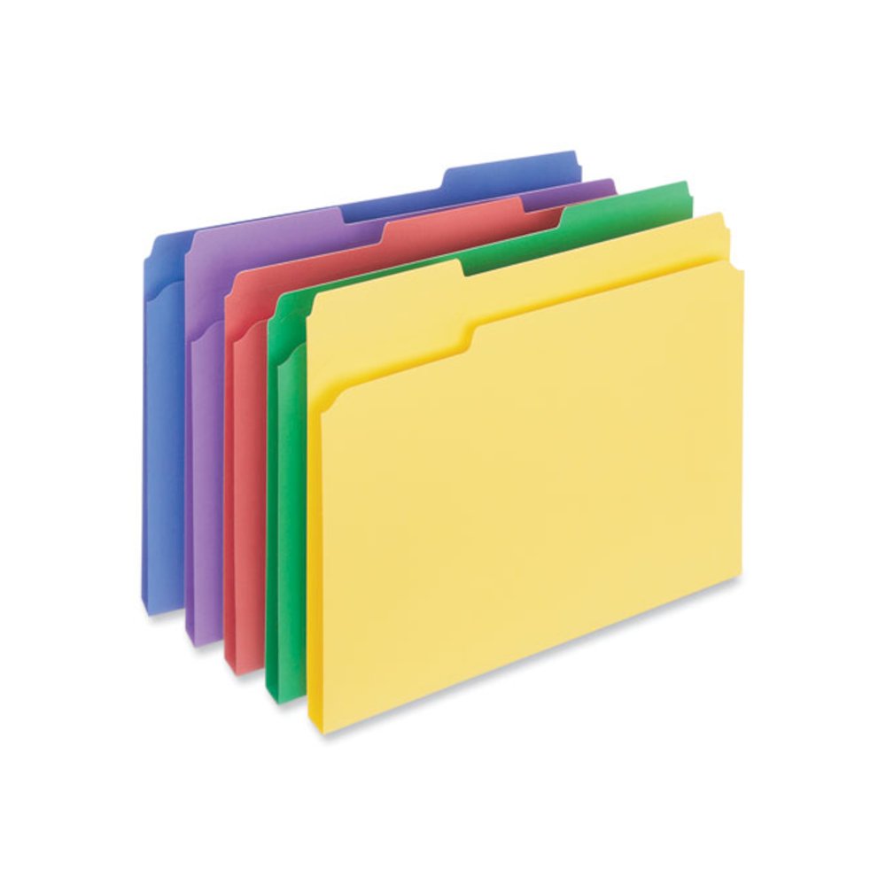 Reinforced Top-Tab File Folders, 1/3-Cut Tabs: Assorted, Letter Size, 1" Expansion, Assorted Colors, 100/Box. Picture 2