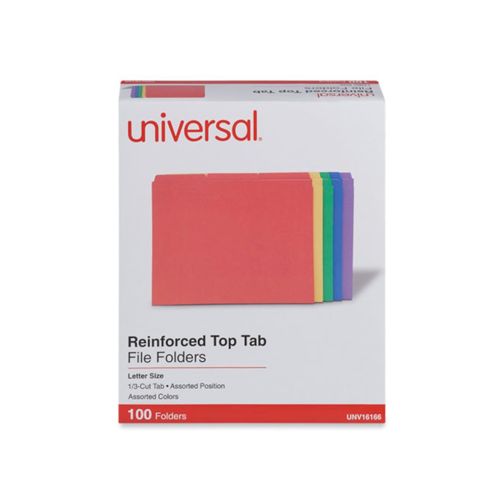 Reinforced Top-Tab File Folders, 1/3-Cut Tabs: Assorted, Letter Size, 1" Expansion, Assorted Colors, 100/Box. Picture 1