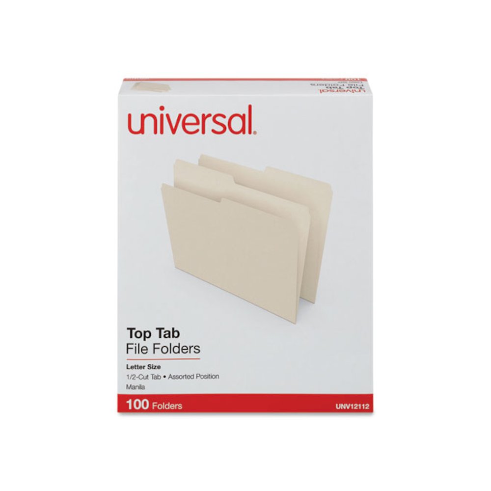 Top Tab File Folders, 1/2-Cut Tabs: Assorted, Letter Size, 0.75" Expansion, Manila, 100/Box. Picture 1