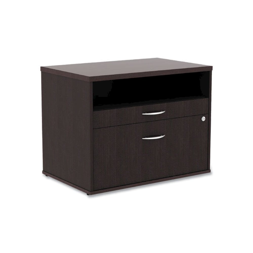 Alera Open Office Desk Series Low File Cabinet Credenza, 2-Drawer: Pencil/File,Legal/Letter,1 Shelf,Espresso,29.5x19.13x22.88. Picture 1