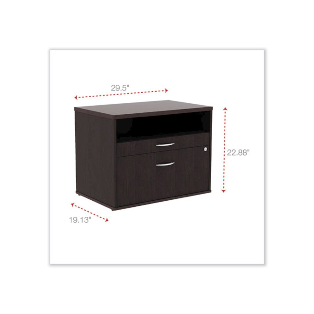 Alera Open Office Desk Series Low File Cabinet Credenza, 2-Drawer: Pencil/File,Legal/Letter,1 Shelf,Espresso,29.5x19.13x22.88. Picture 2