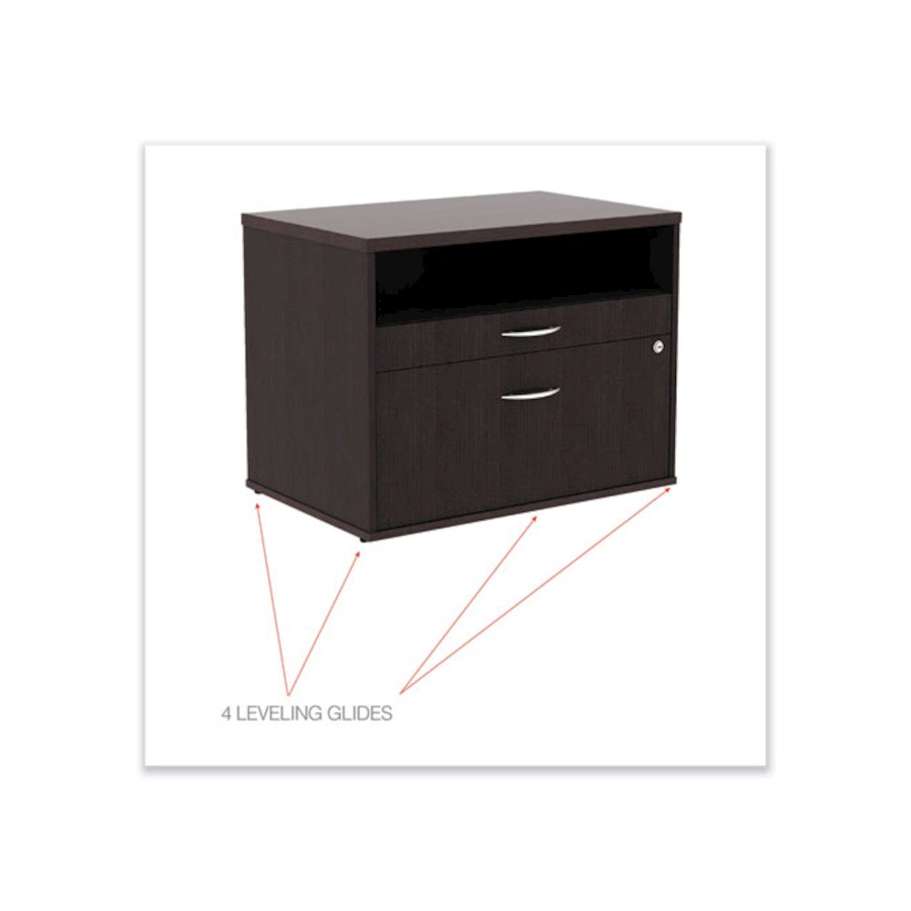 Alera Open Office Desk Series Low File Cabinet Credenza, 2-Drawer: Pencil/File,Legal/Letter,1 Shelf,Espresso,29.5x19.13x22.88. Picture 5