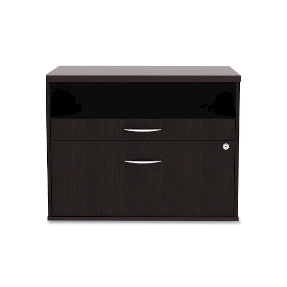 Alera Open Office Desk Series Low File Cabinet Credenza, 2-Drawer: Pencil/File,Legal/Letter,1 Shelf,Espresso,29.5x19.13x22.88. Picture 7