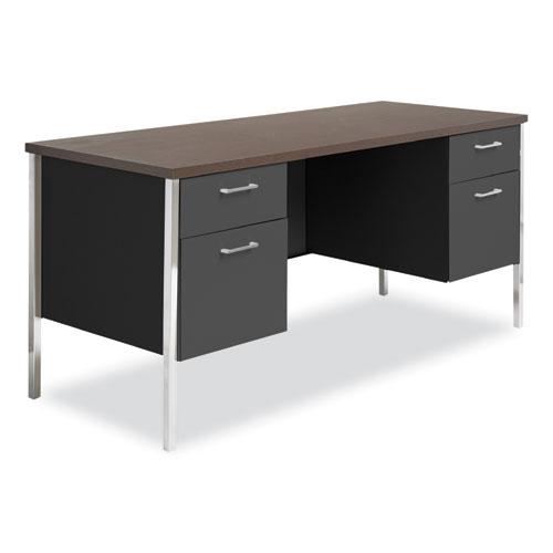 Double Pedestal Steel Credenza, 60w x 24d x 29.5h, Mocha/Black. Picture 1