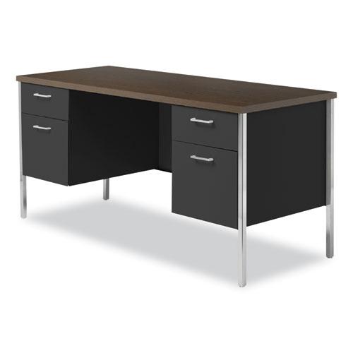 Double Pedestal Steel Credenza, 60w x 24d x 29.5h, Mocha/Black. Picture 8
