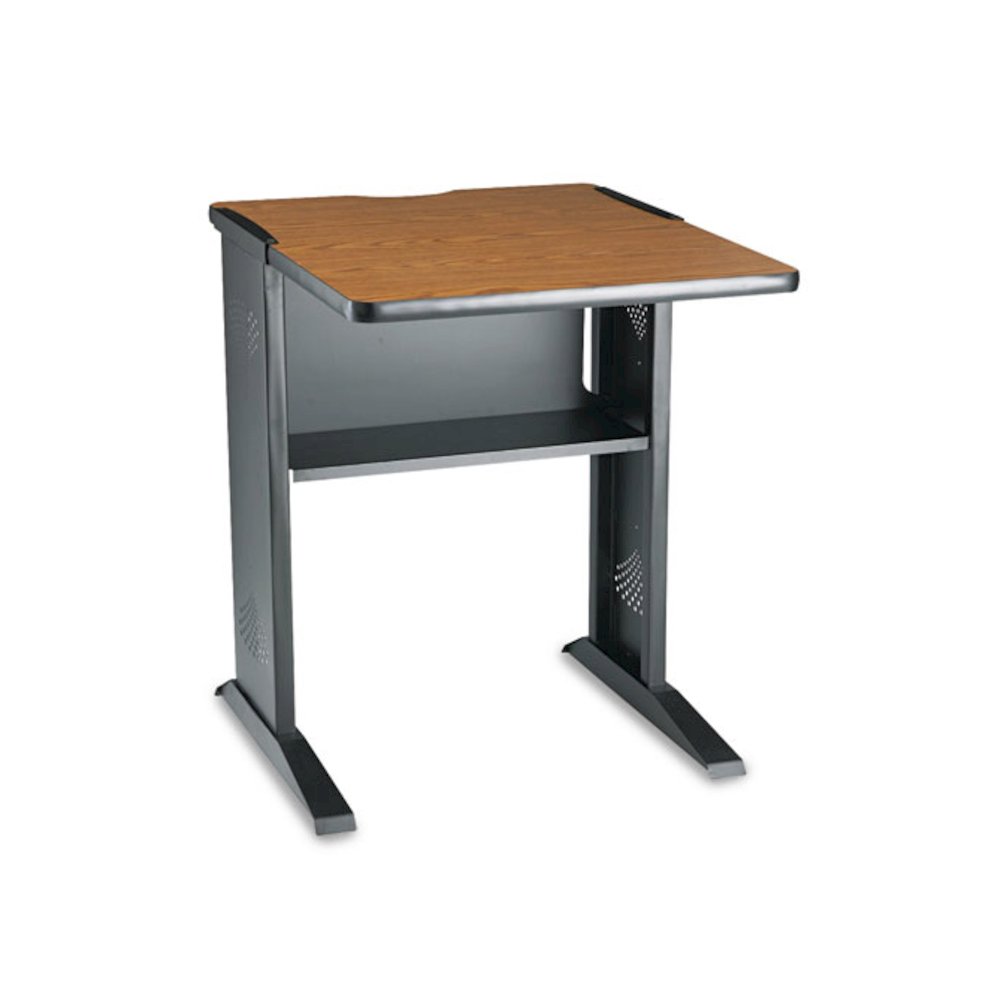 Fax/Printer Stand with Reversible Top, Metal, 1 Shelf, 23.5" x 28" x 30", Medium Oak/Black. Picture 2