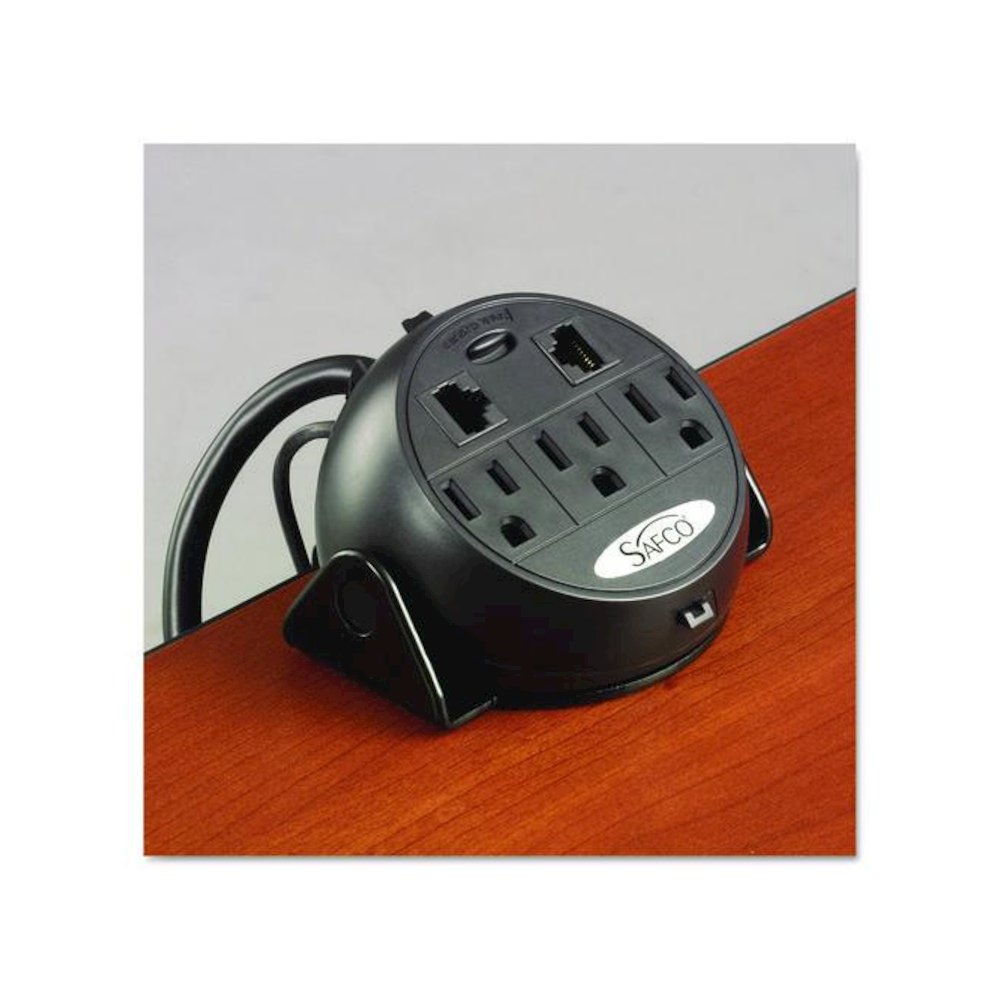Power Module, 3 Outlets, 2 RJ-45 Ports, 8 ft Cord, Black. Picture 1