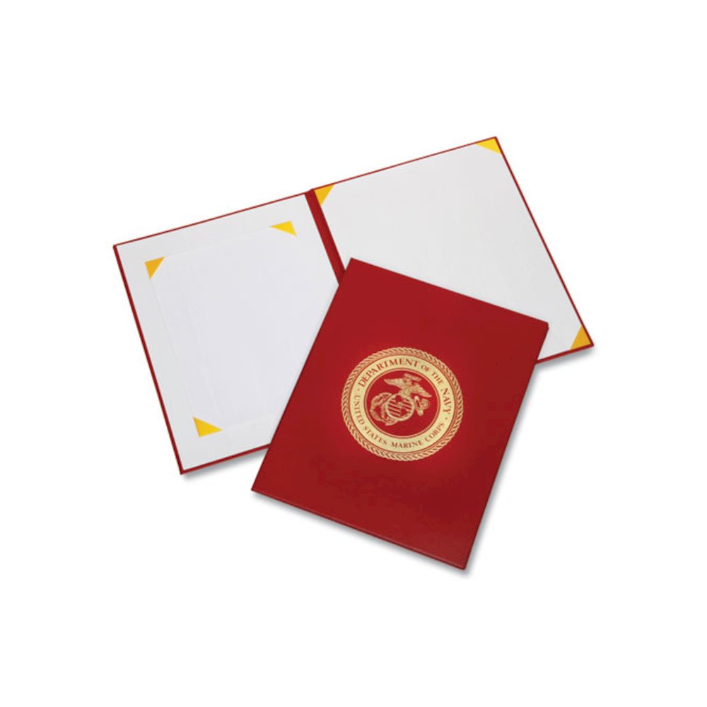 7510017011809, SKILCRAFT Awards Certificate Binder, USMC Seal, 14.5 x 11.5, Red/Gold. Picture 1