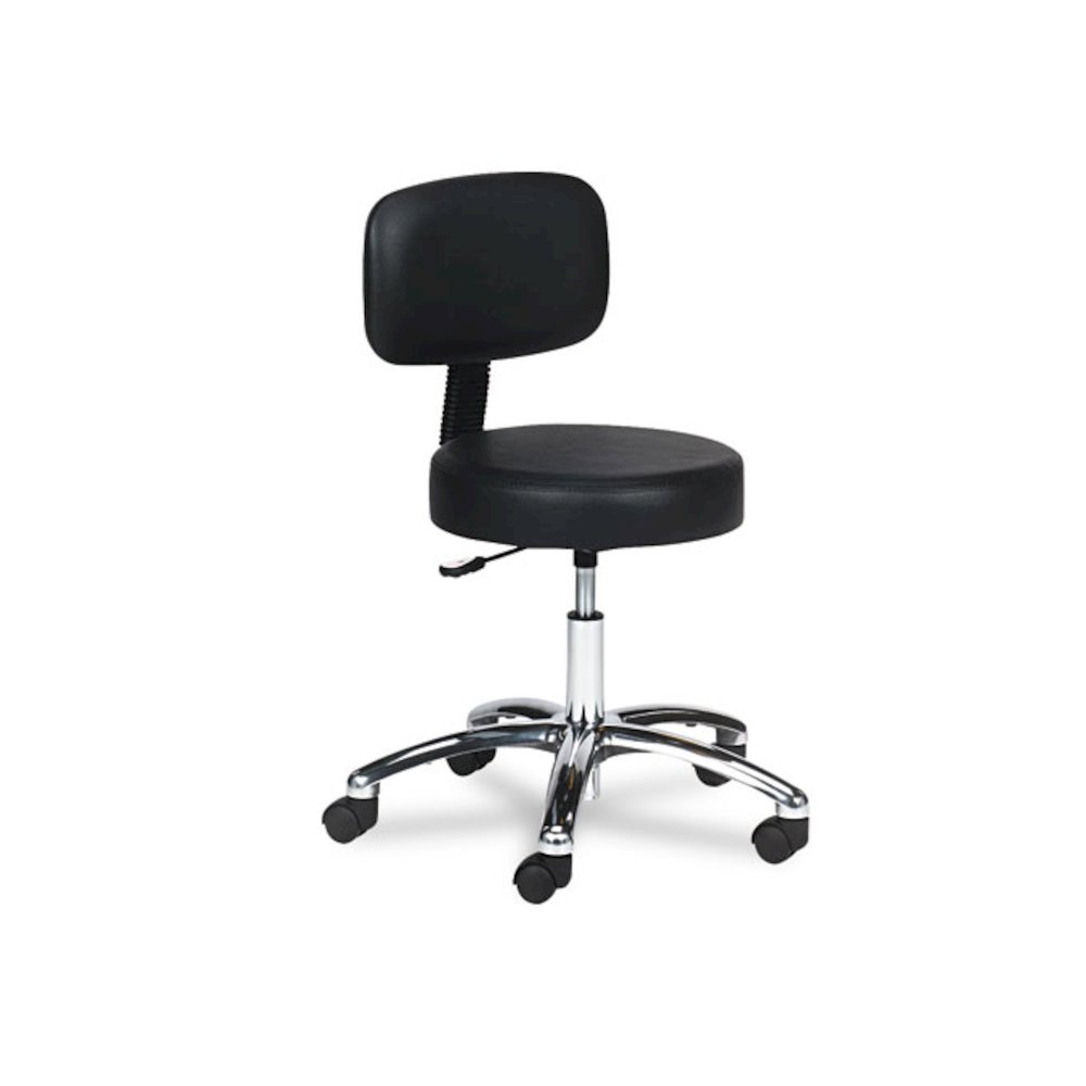 Pneumatic Lab Stool with Back, Supports Up to 250 lb, 30.5" to 35.5" Seat Height, Black Seat/Back, Chrome Base. Picture 1