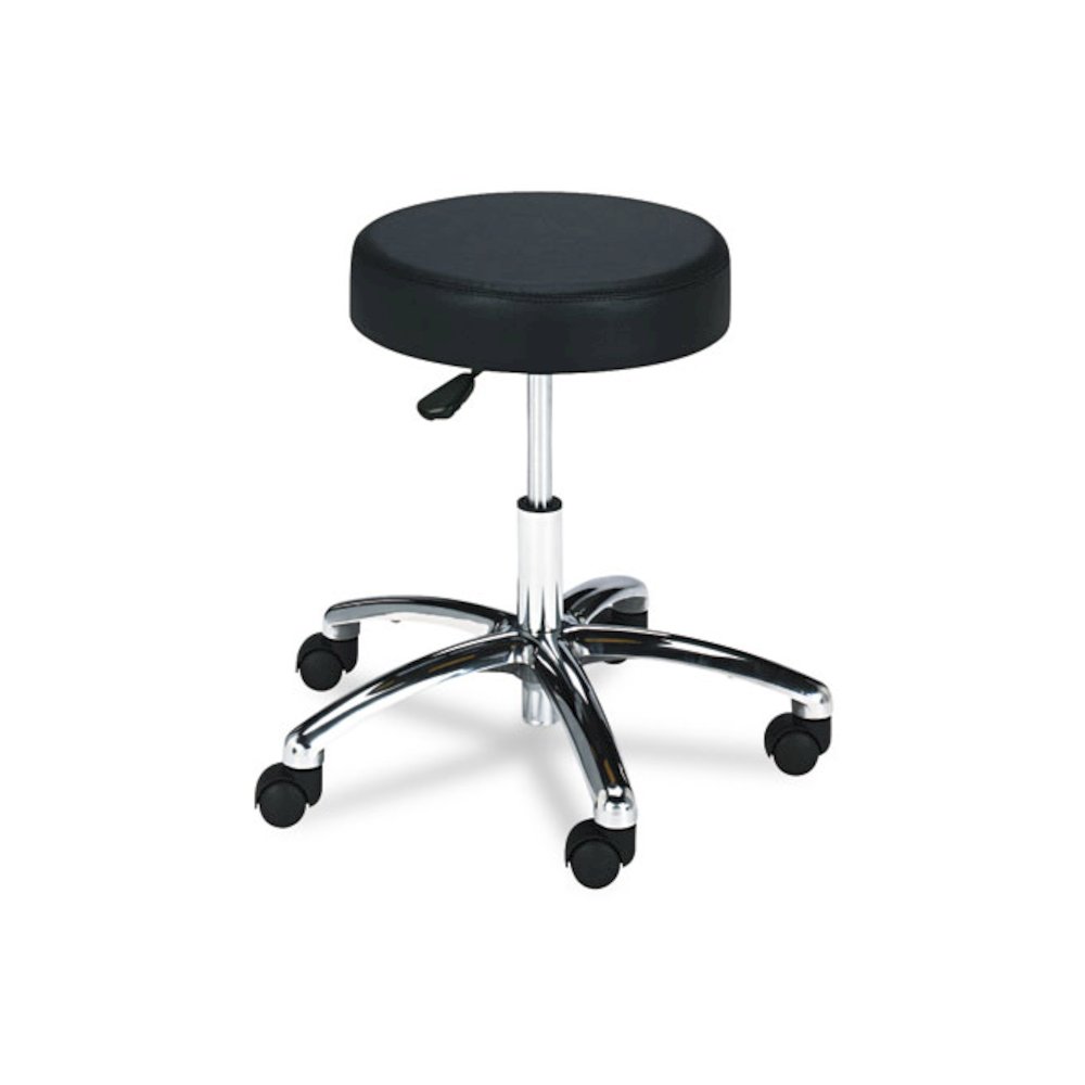 Pneumatic Lab Stool, Backless, Supports Up to 250 lb, 17" to 22" Seat Height, Black Seat, Chrome Base. Picture 1