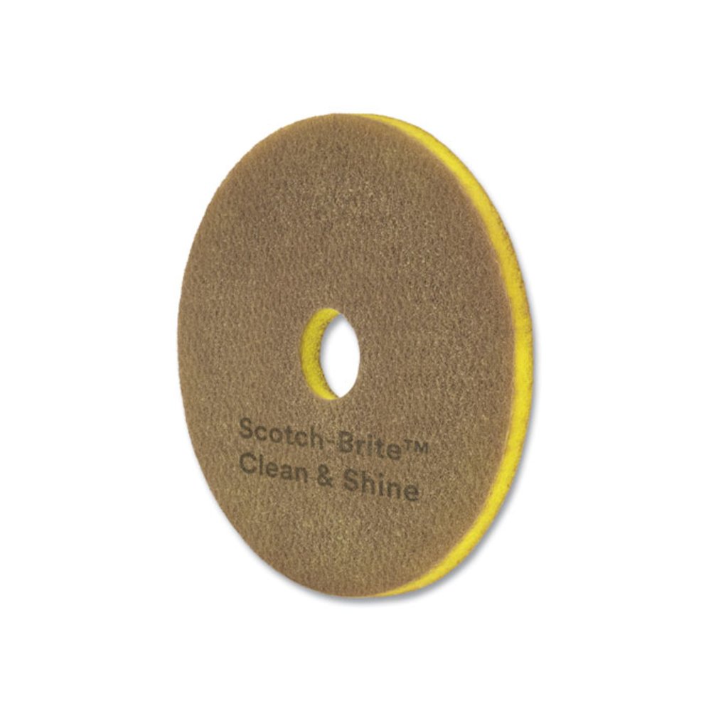 Clean and Shine Pad, 17" Diameter, Brown/Yellow, 5/Carton. Picture 3