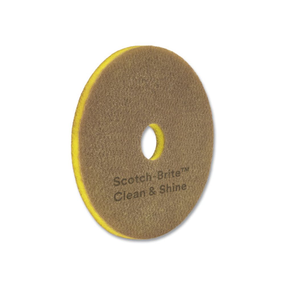 Clean and Shine Pad, 17" Diameter, Brown/Yellow, 5/Carton. Picture 4