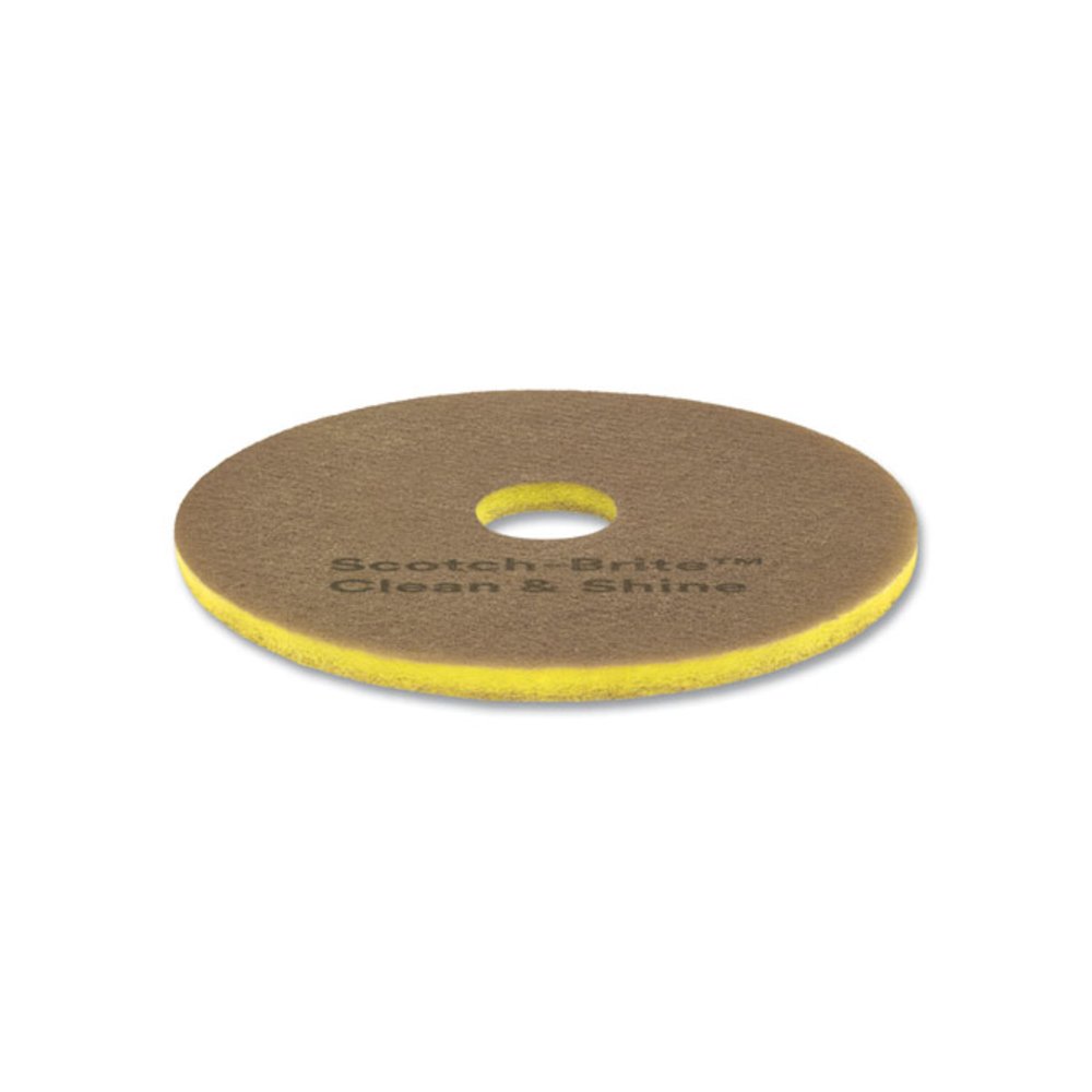 Clean and Shine Pad, 17" Diameter, Brown/Yellow, 5/Carton. Picture 5