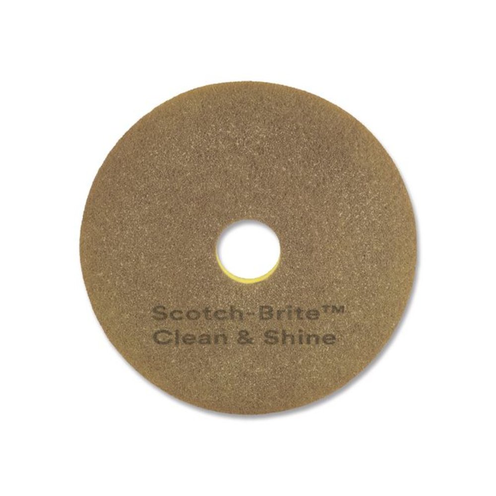 Clean and Shine Pad, 17" Diameter, Brown/Yellow, 5/Carton. Picture 2