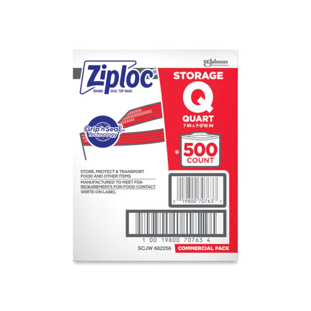 Double Zipper Storage Bags, Quart, 7" x 7.75", Clear, 500/Box. Picture 4