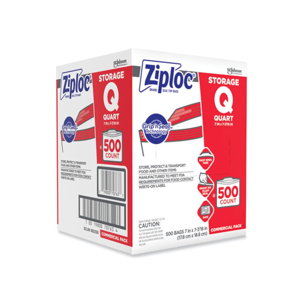 Double Zipper Storage Bags, Quart, 7" x 7.75", Clear, 500/Box. Picture 2
