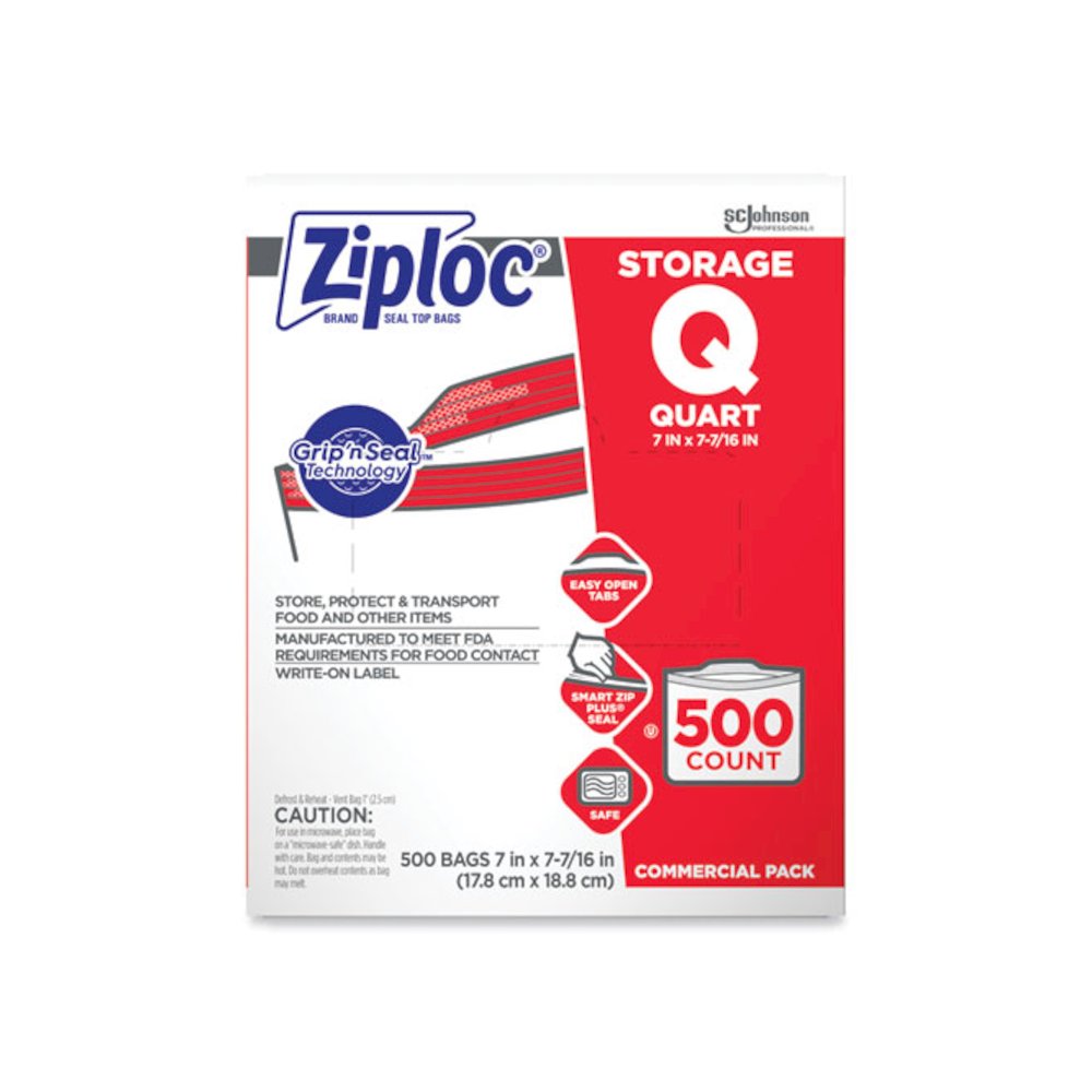Double Zipper Storage Bags, Quart, 7" x 7.75", Clear, 500/Box. Picture 1