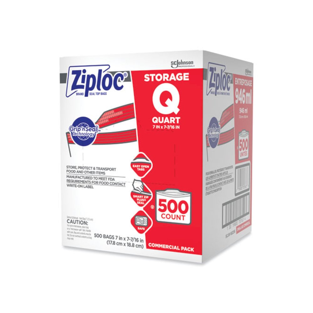 Double Zipper Storage Bags, Quart, 7" x 7.75", Clear, 500/Box. Picture 3