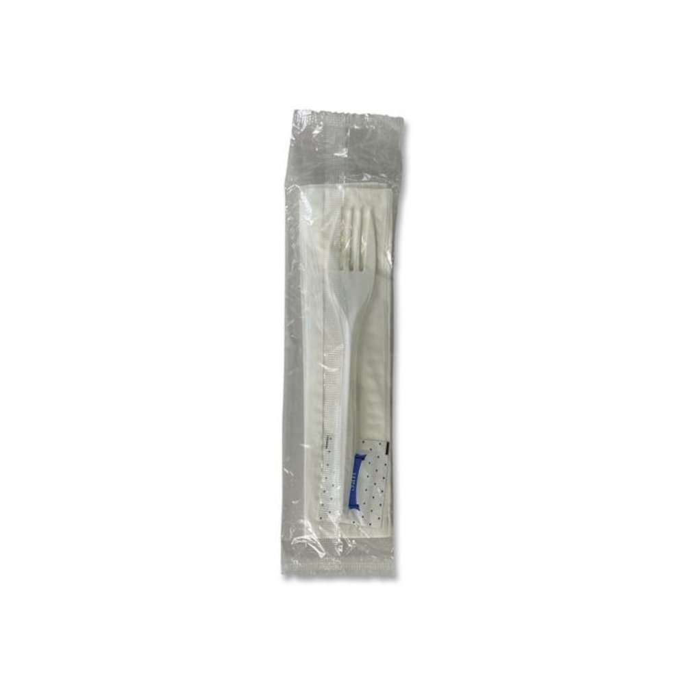 Three-Piece Utensil Set, Fork/Napkin/Salt, Plastic, White, 500/Carton. Picture 4