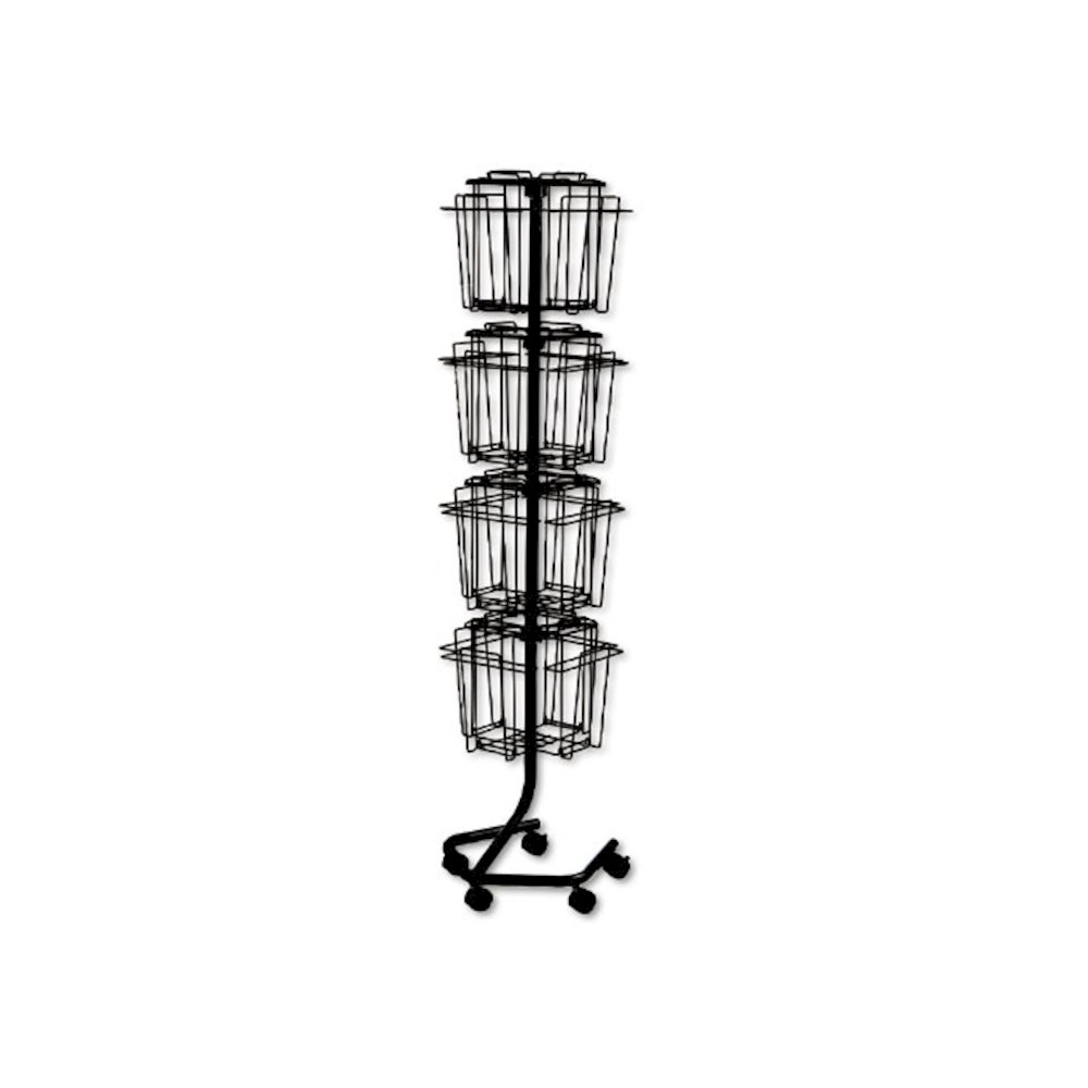Wire Rotary Display Racks, 16 Compartments, 15w x 15d x 60h, Charcoal. Picture 1