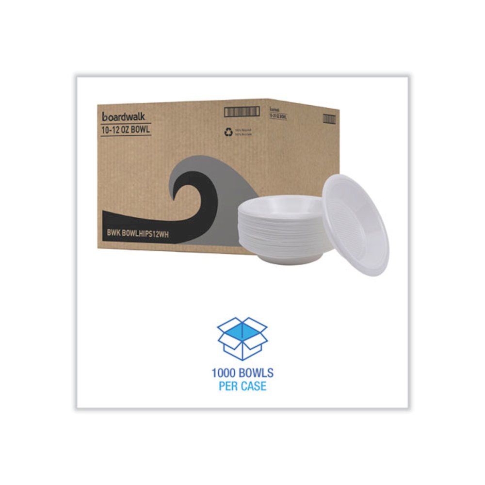 Hi-Impact Plastic Dinnerware, Bowl, 10 oz to 12 oz, White, 1,000/Carton. Picture 3