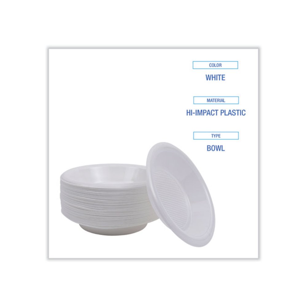 Hi-Impact Plastic Dinnerware, Bowl, 10 oz to 12 oz, White, 1,000/Carton. Picture 4