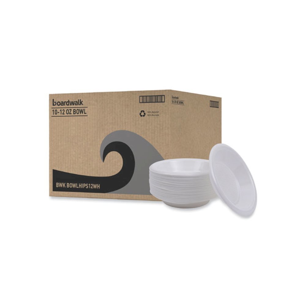 Hi-Impact Plastic Dinnerware, Bowl, 10 oz to 12 oz, White, 1,000/Carton. Picture 1