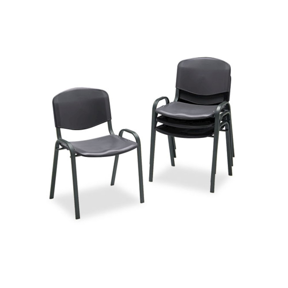 Stacking Chair, Supports Up to 250 lb, 18" Seat Height, Black Seat, Black Back, Black Base, 4/Carton. Picture 1