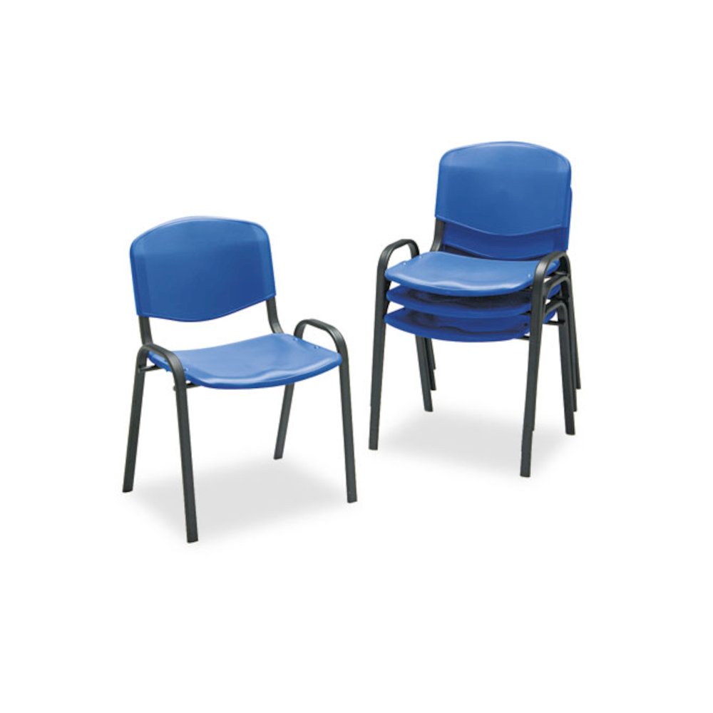 Stacking Chair, Supports Up to 250 lb, 18" Seat Height, Blue Seat, Blue Back, Black Base, 4/Carton. Picture 1