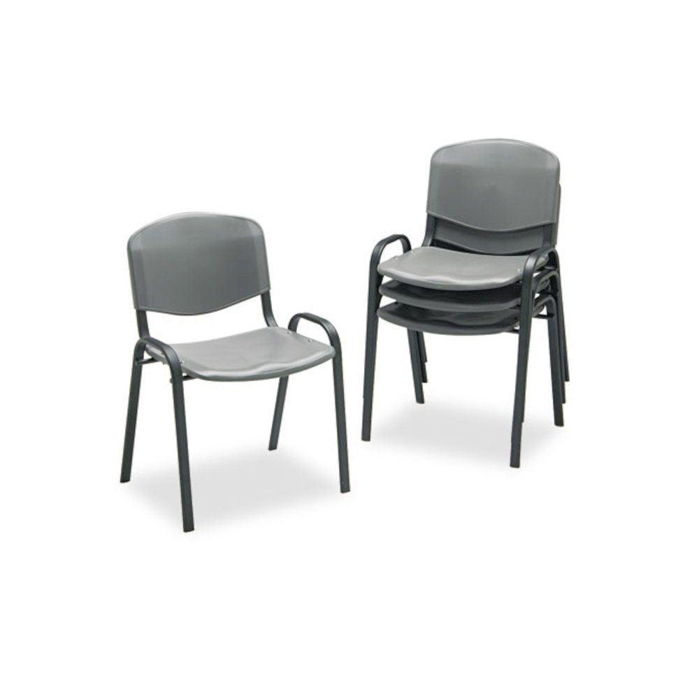 Stacking Chair, Supports Up to 250 lb, 18" Seat Height, Charcoal Seat, Charcoal Back, Black Base, 4/Carton. Picture 2